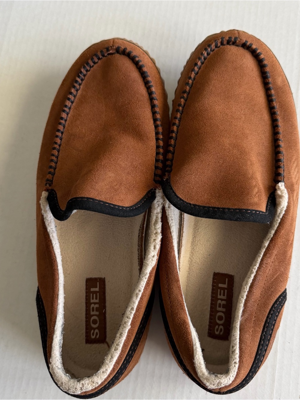 SOREL Dude Moc Slippers Men's size 10 Brown Suede Slip-on Lined